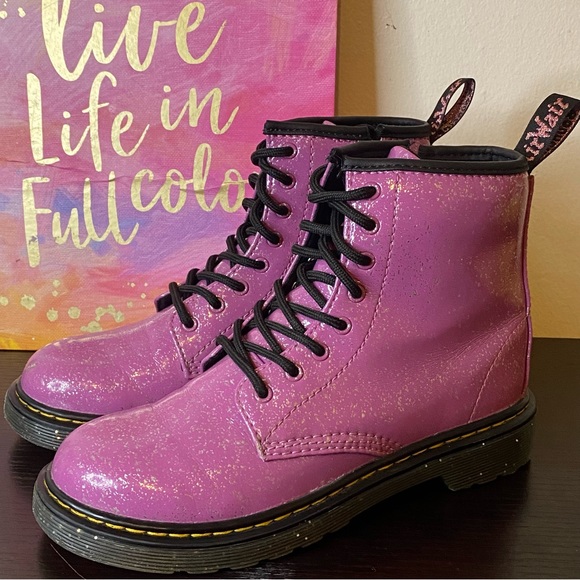 Dr. Martens Other - Dr Martens pink glitter lave up girl boots  size 3 Youth‼️